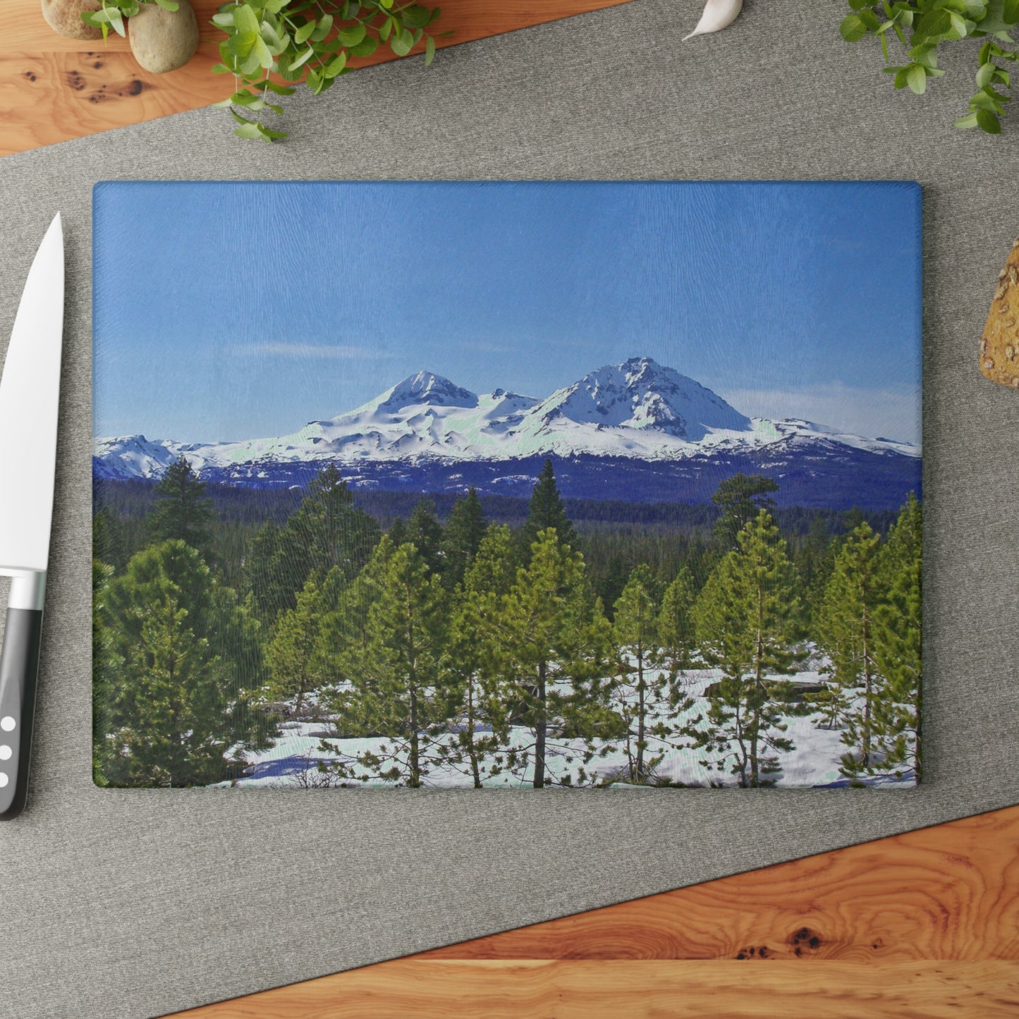 Winter Two Sisters Glass Cutting Board Hand Wash