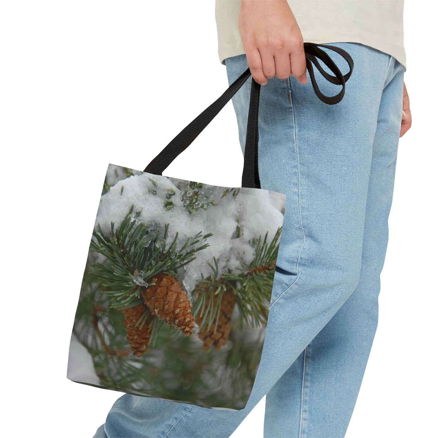 Snowy Fir Cones Tote Bag