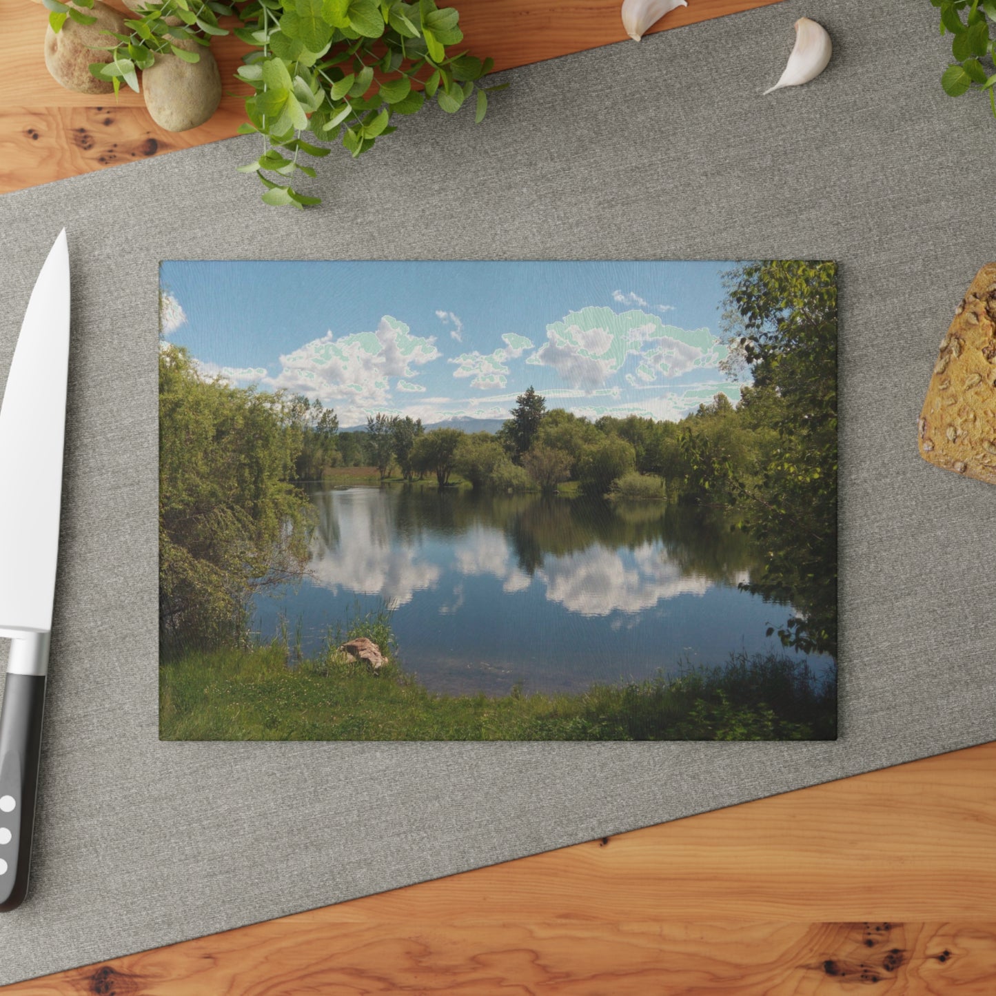 Peaceful Pond Glass Cutting Board Hand Wash