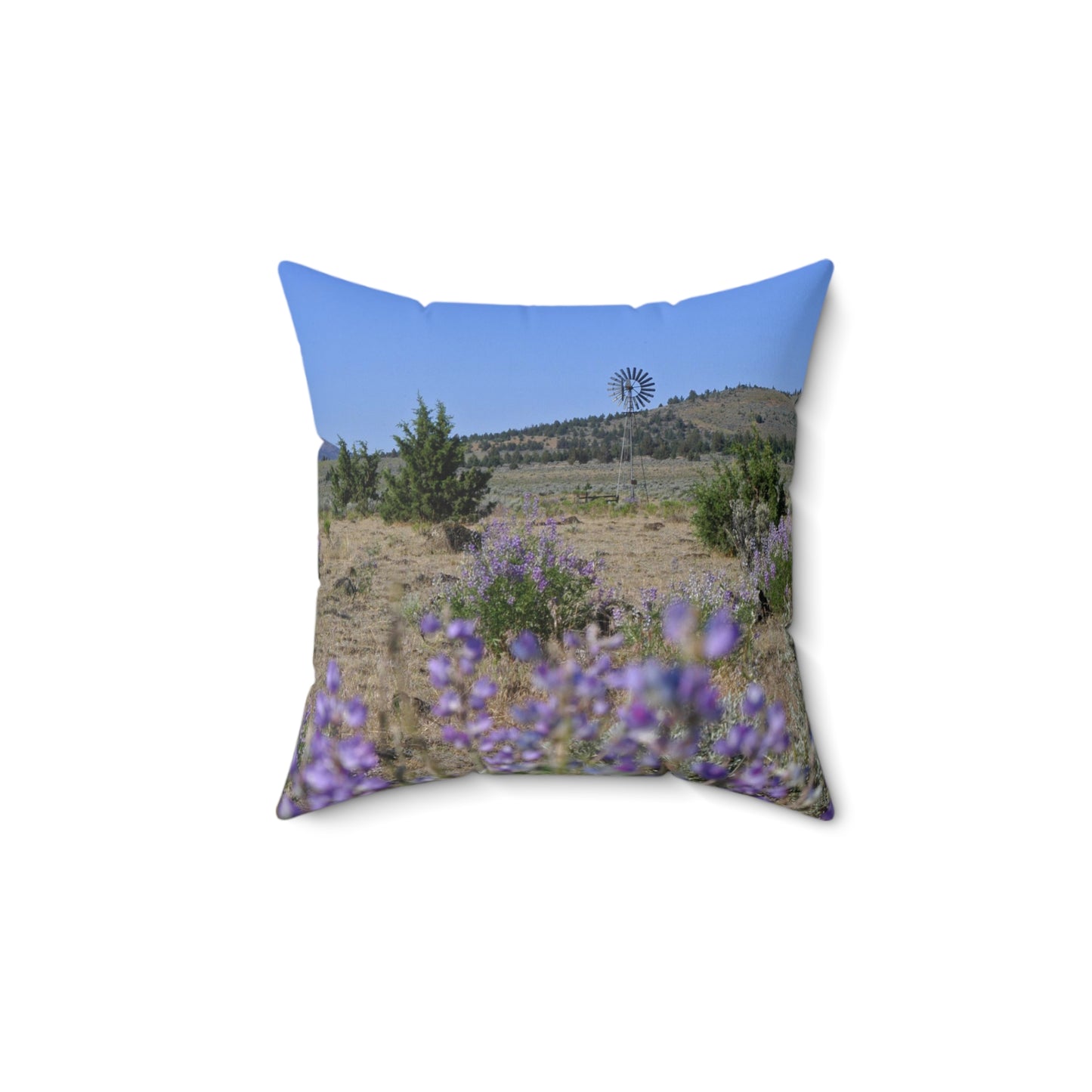 High Desert Lupine & Windmill Spun Polyester Square Pillow