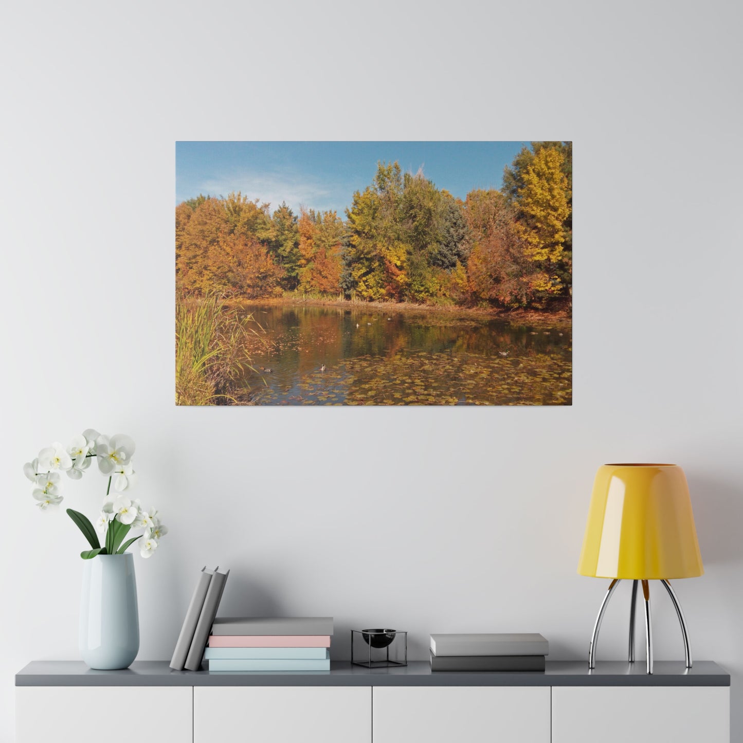 Autumn Duck Pond Matte Canvas