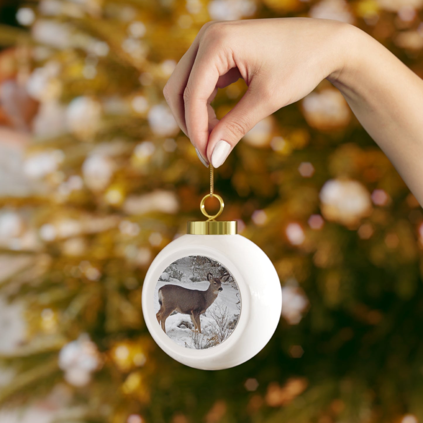 Snowy Deer Christmas Ball Ornament