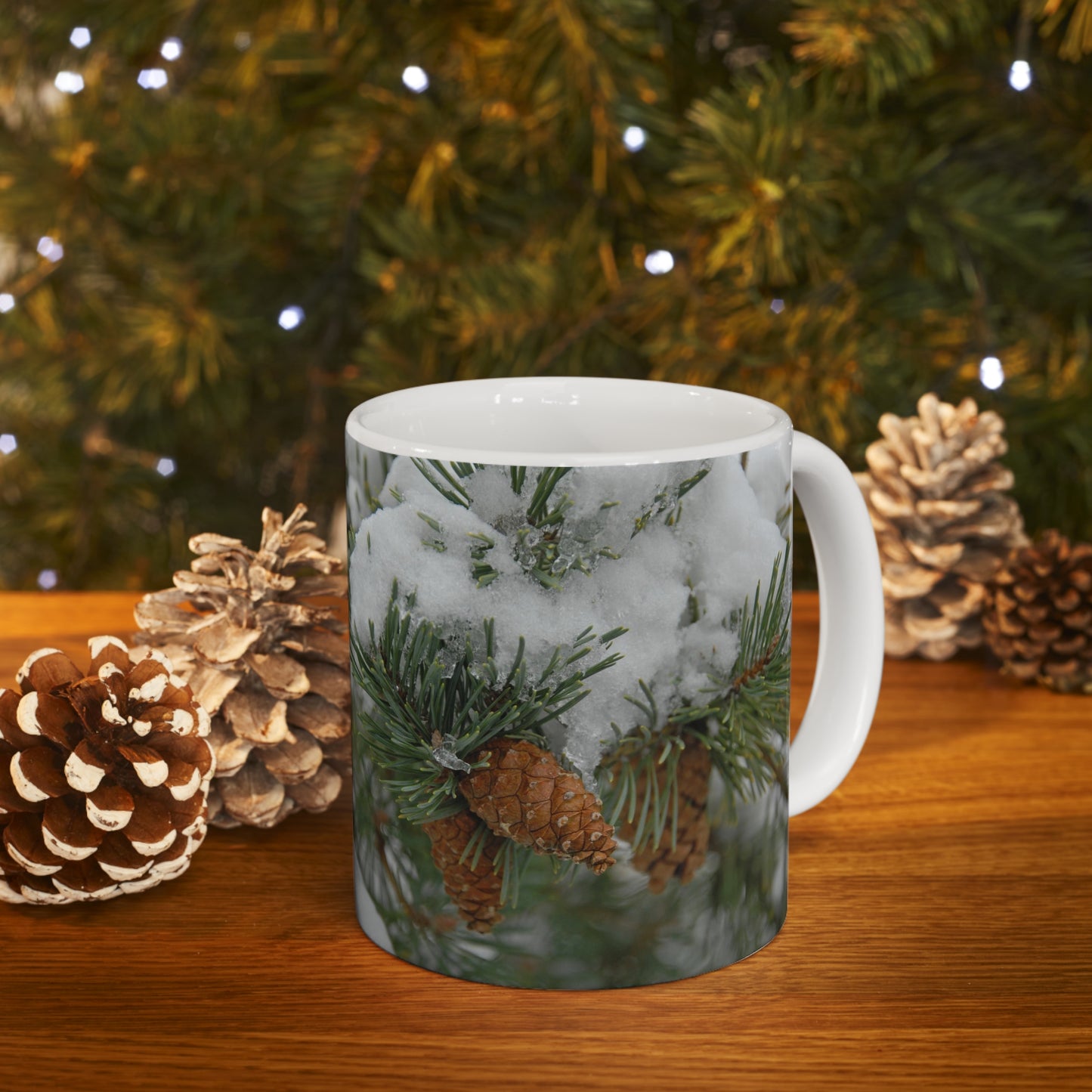 Snowy Fir Cones Ceramic Mug 11oz
