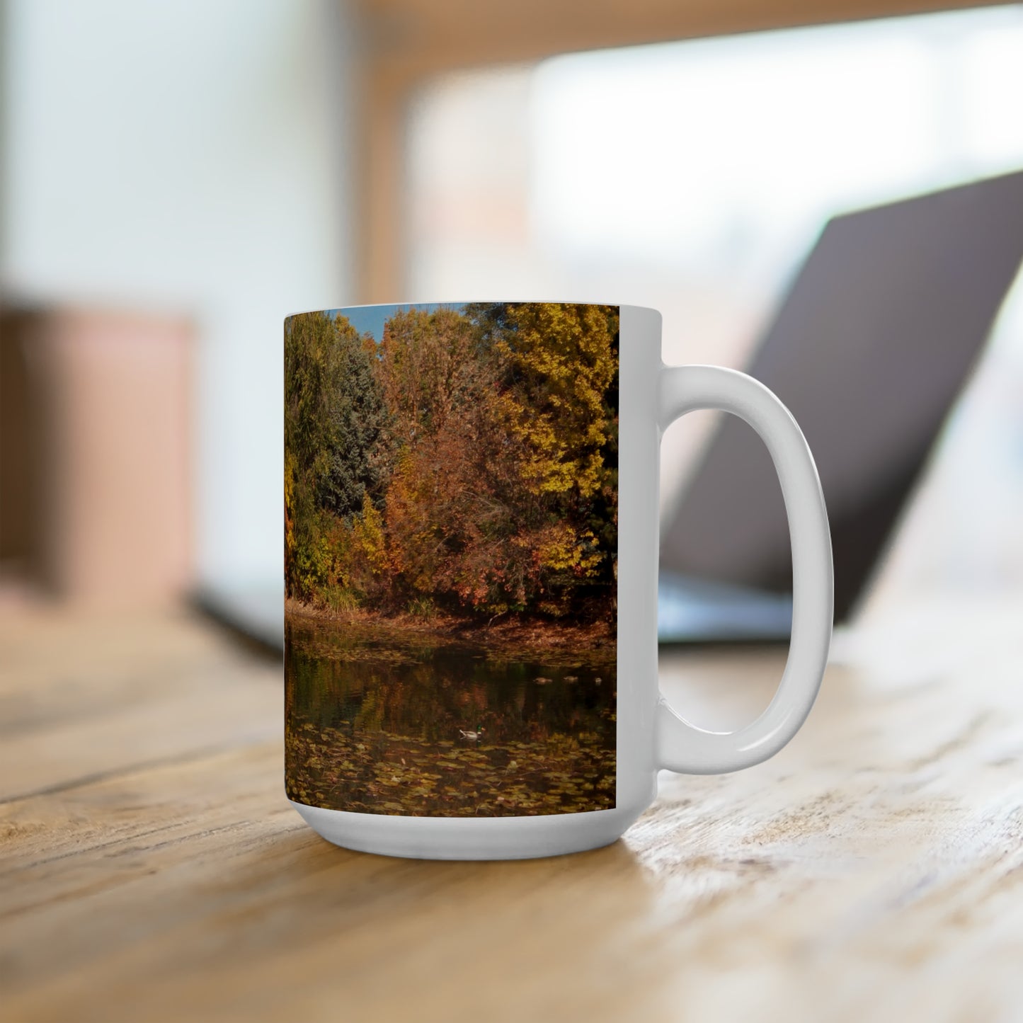 Autumn Duck Pond Ceramic Mug 15oz