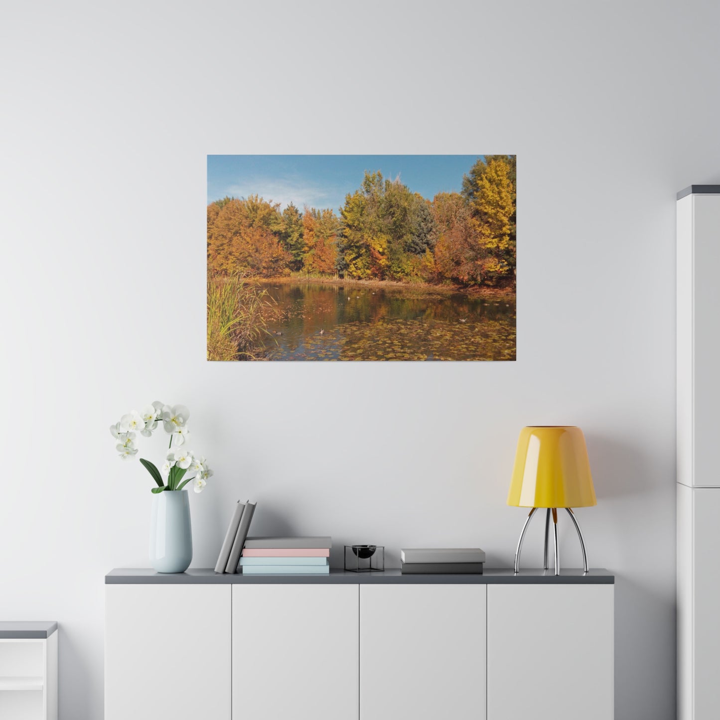 Autumn Duck Pond Matte Canvas