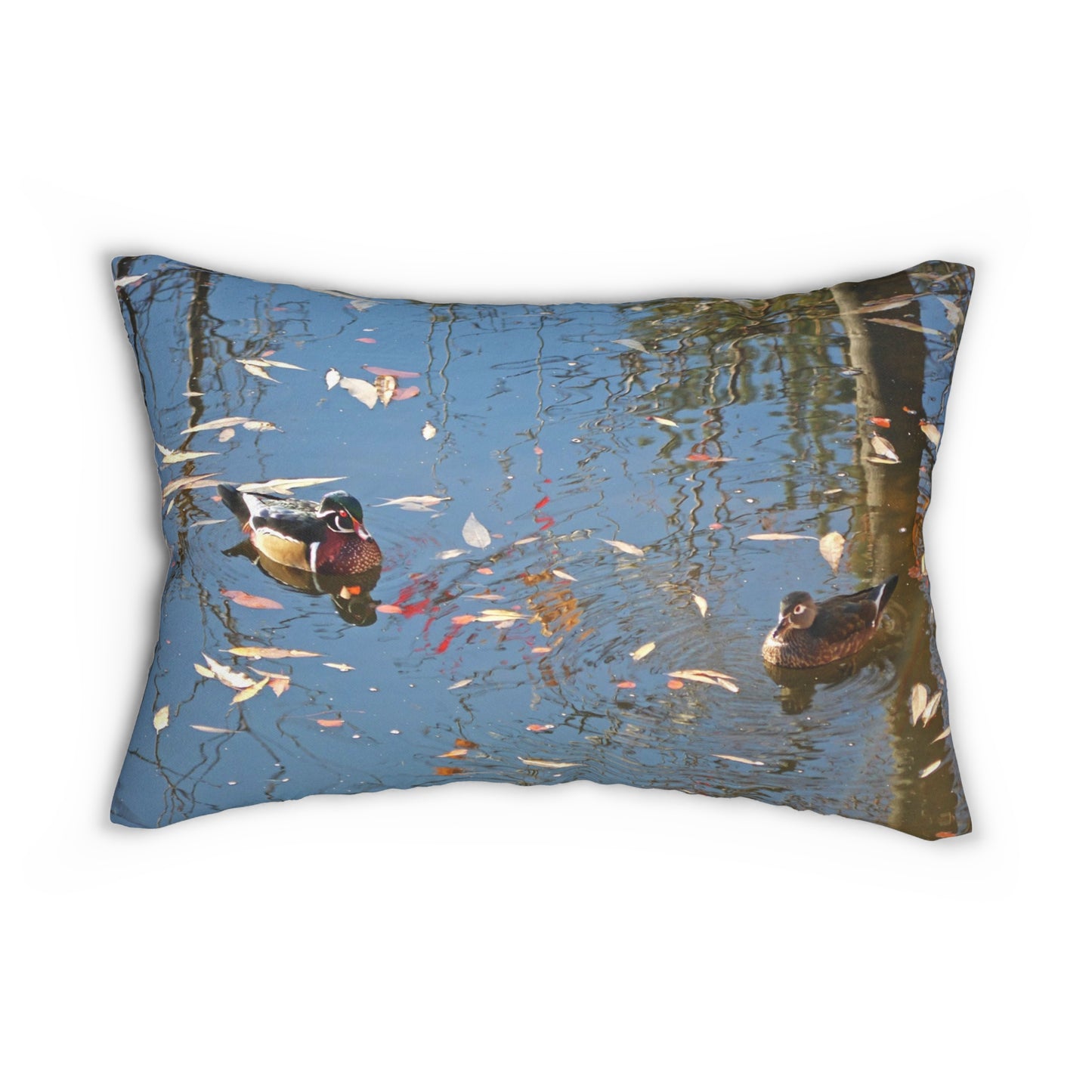 Autumn Wood Duck Couple Spun Polyester Lumbar Pillow