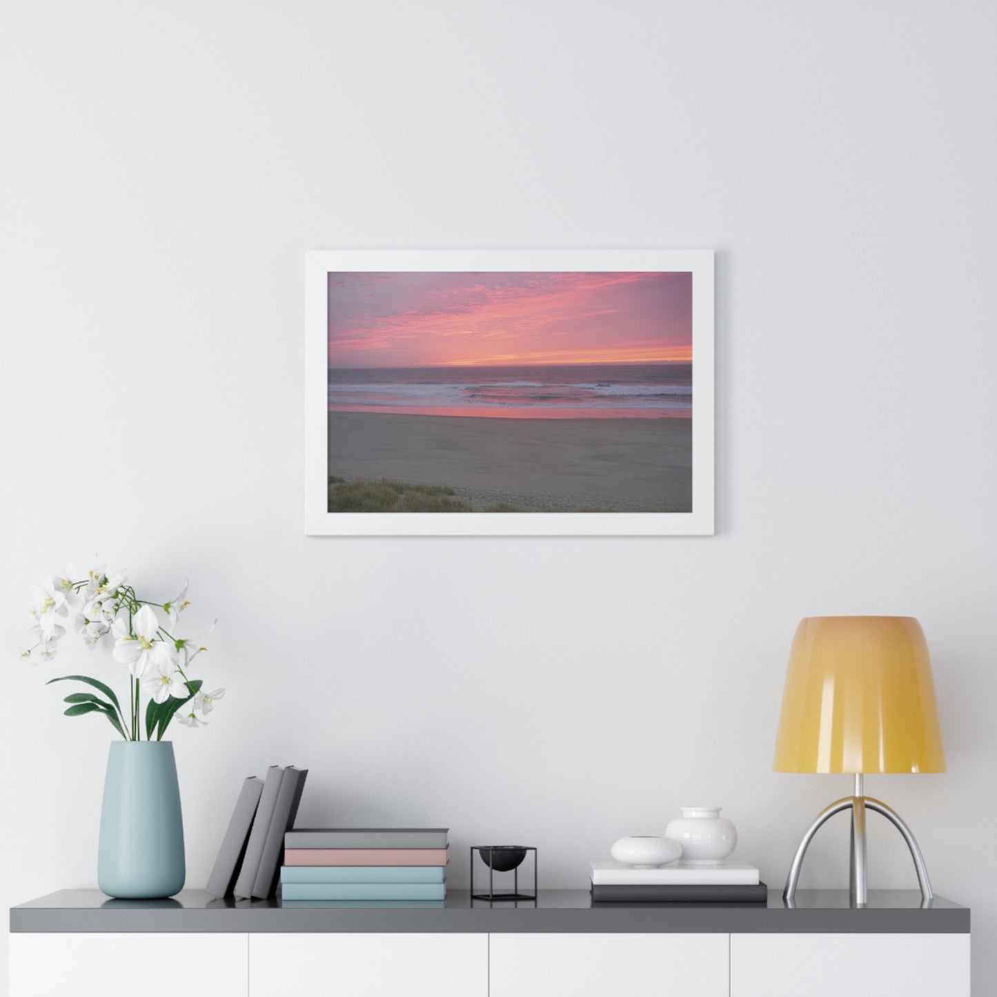 Pink Ocean Sunset Framed Horizontal Poster