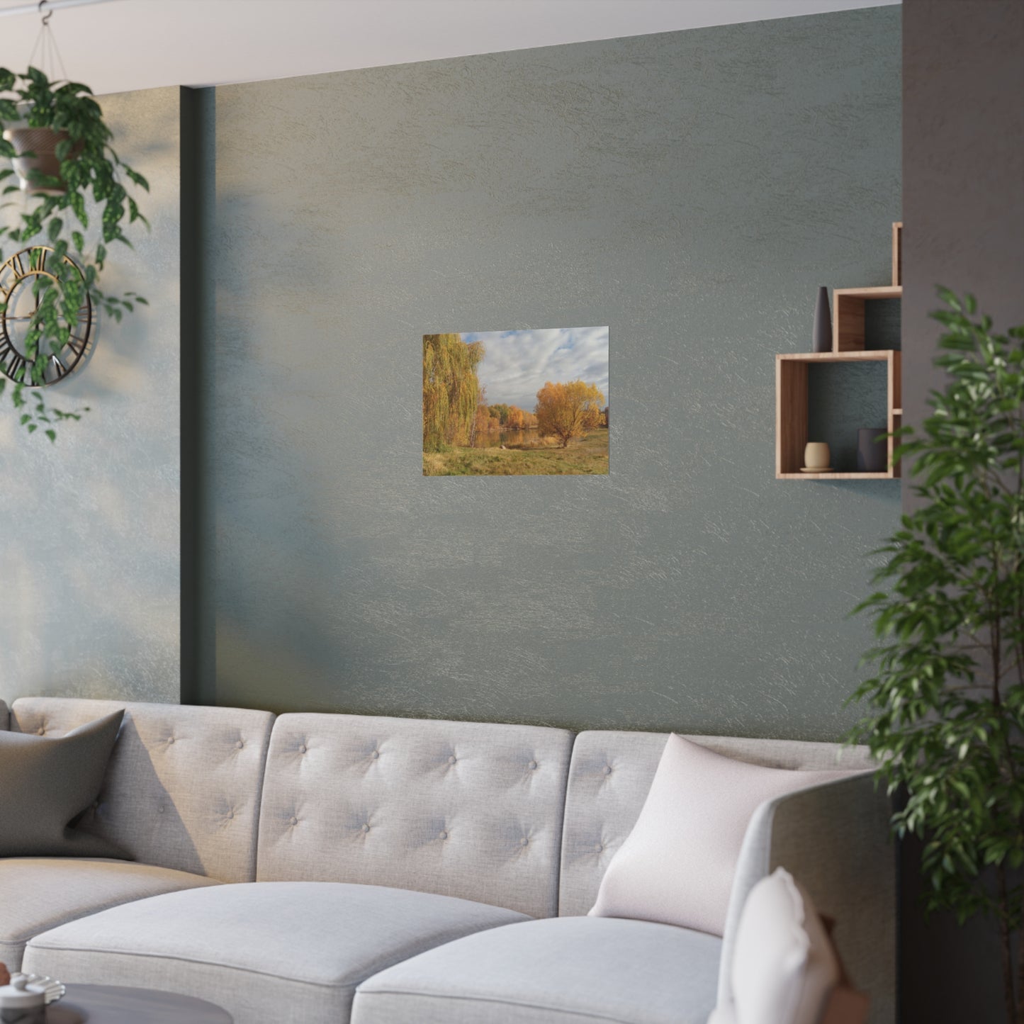 Golden Autumn Pond Satin Posters