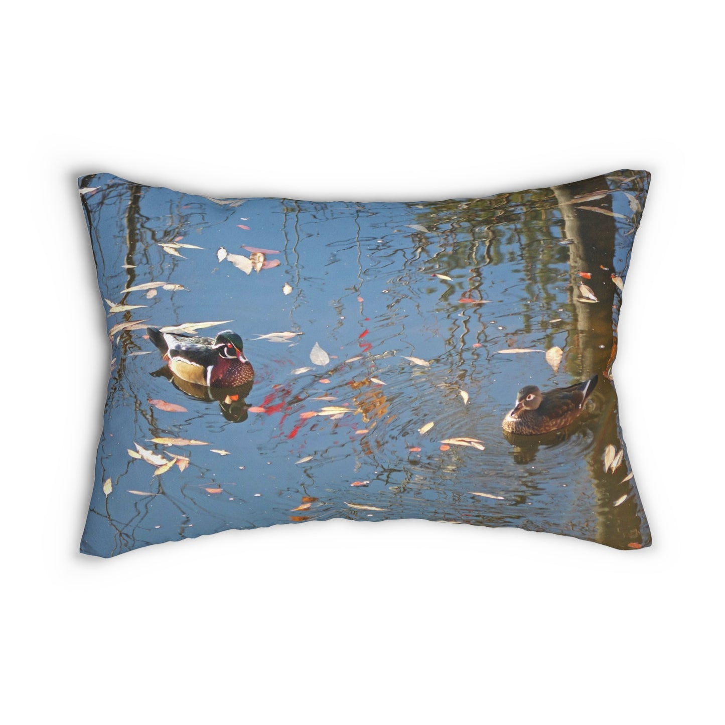 Autumn Wood Duck Couple Spun Polyester Lumbar Pillow