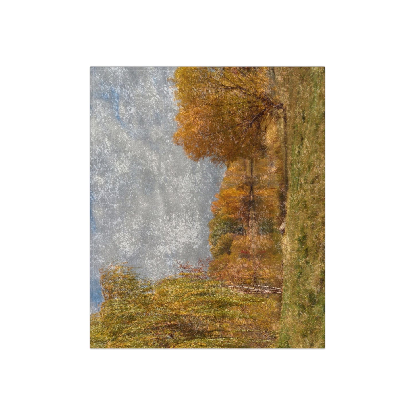 Golden Autumn Pond Shiny Crushed Velvet Blanket