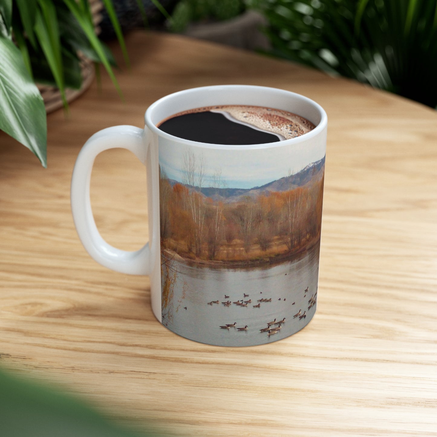 Autumn Pond with Geese Ceramic Mug 11oz