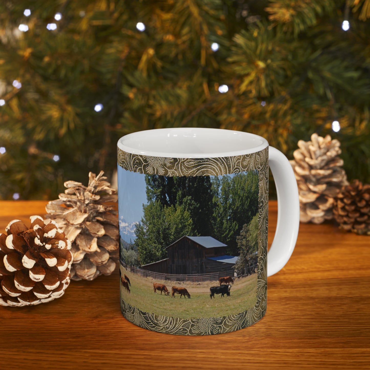 Picturesque Cattle with Leather Print Ceramic Mug 11oz