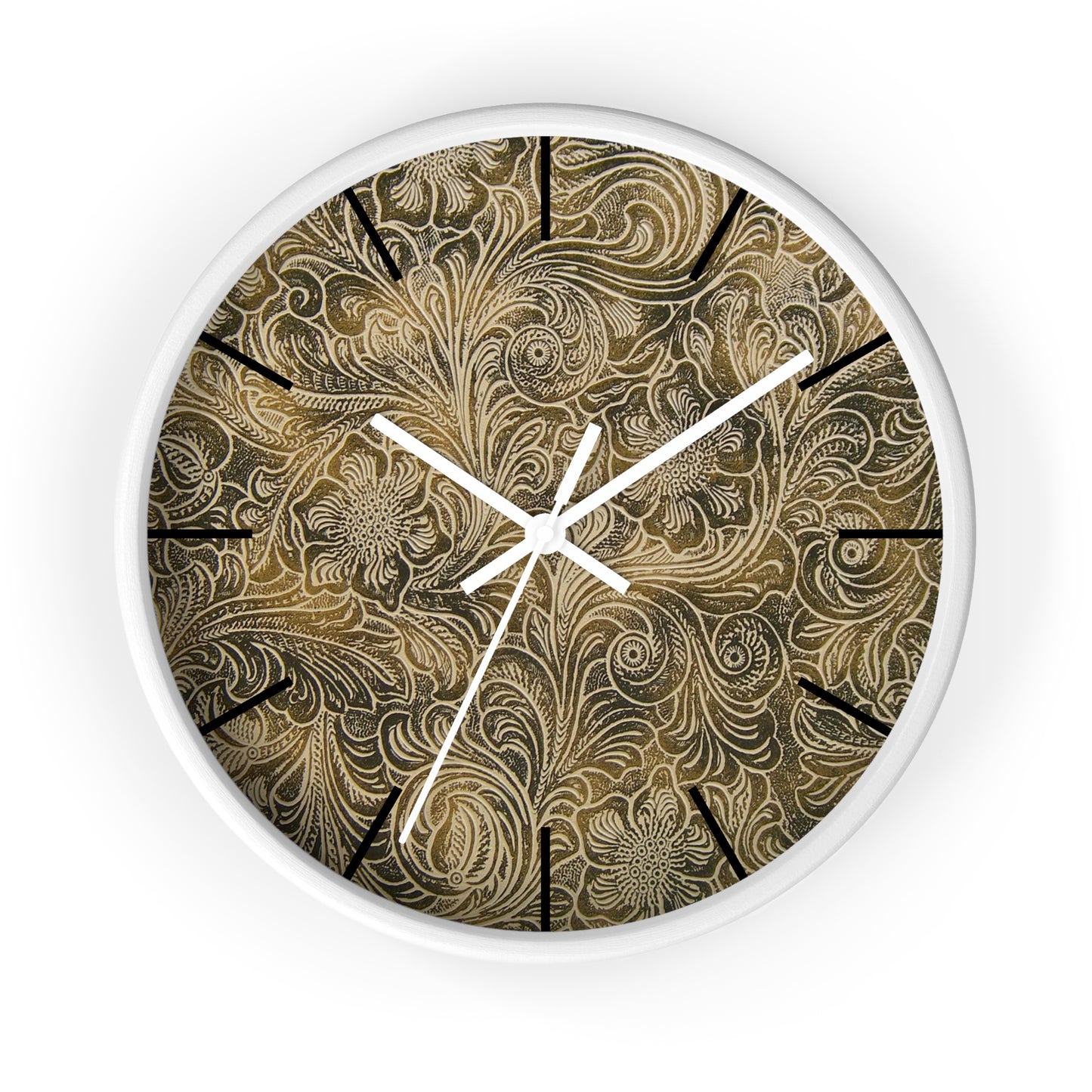 Western Leather Print Framed Wall Clock