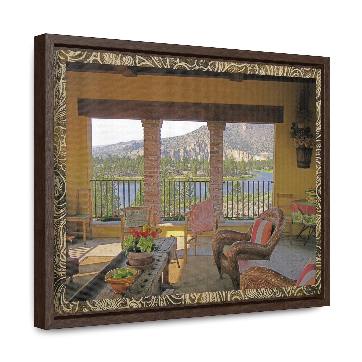 Oasis View with Leather Print Border Gallery Canvas Wraps Framed