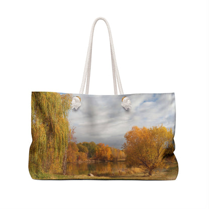 Golden Autumn Pond Weekender Bag