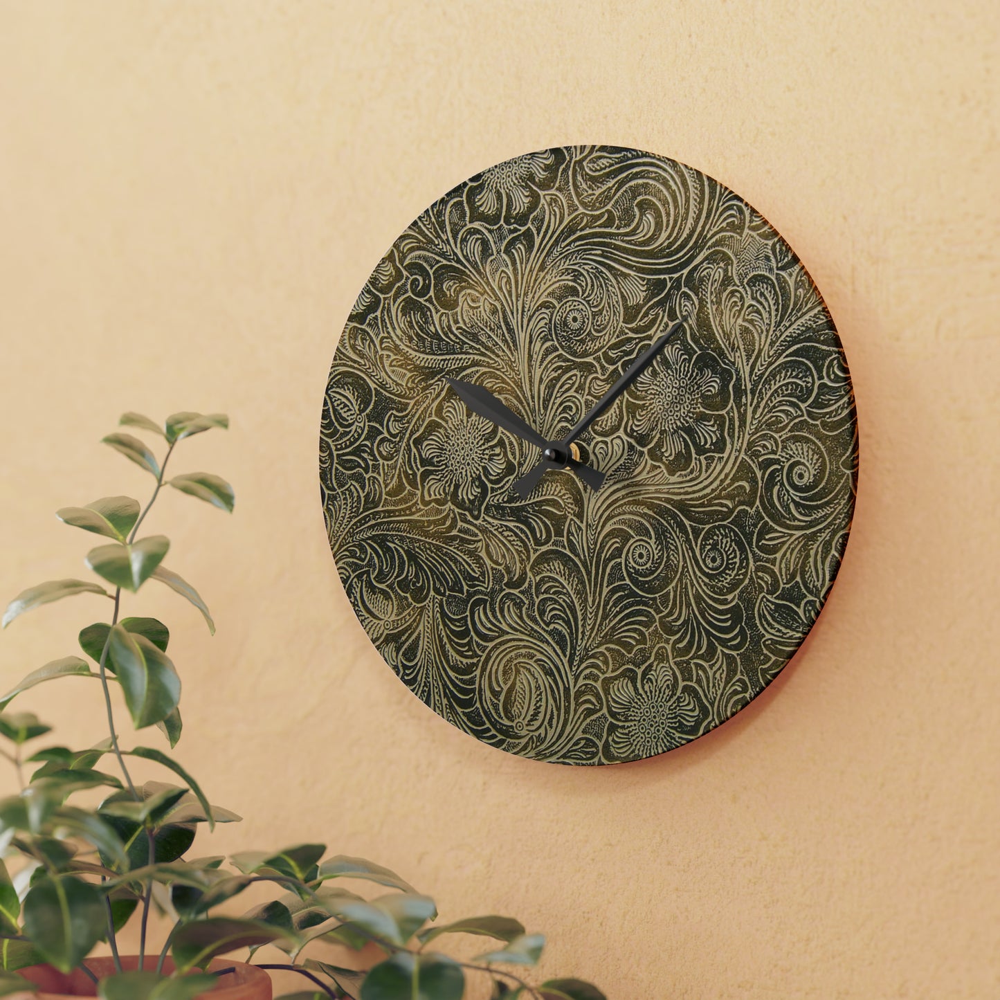 Western Leather Print Acrylic Wall Clock