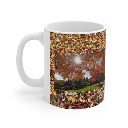 Autumn Light with Leaf background Ceramic Mug 11oz