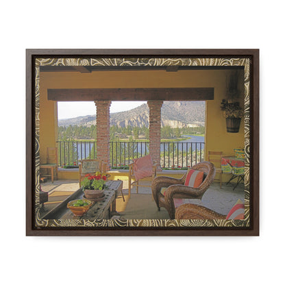 Oasis View with Leather Print Border Gallery Canvas Wraps Framed