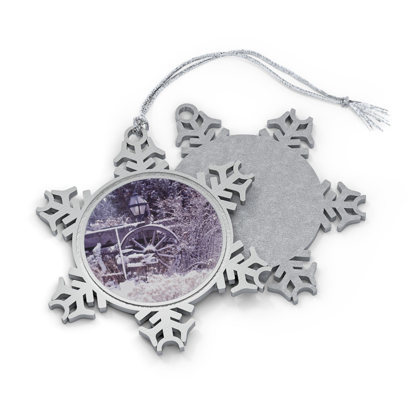 Vintage Winter Wagon Pewter Snowflake Ornament
