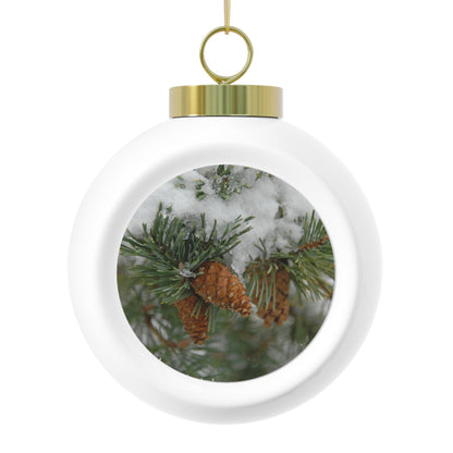 Snowy Fir Cones Christmas Ball Ornament