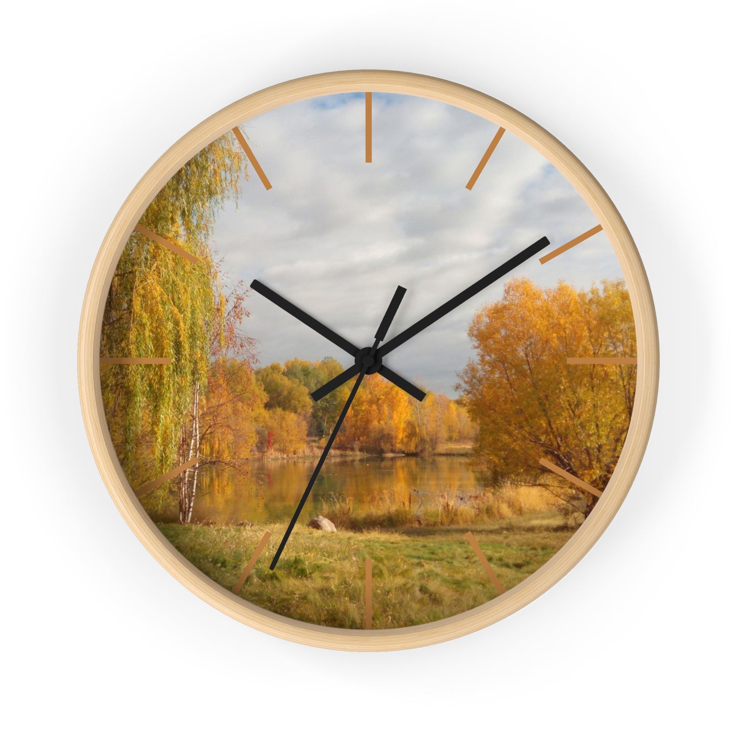 Golden Autumn Pond Wall Clock