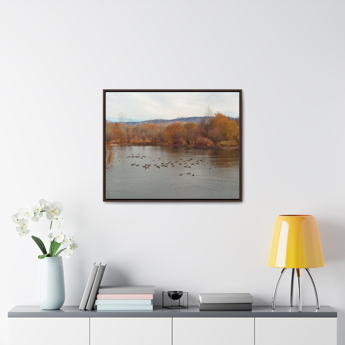 Autumn Pond with Geese Gallery Canvas Wraps Framed