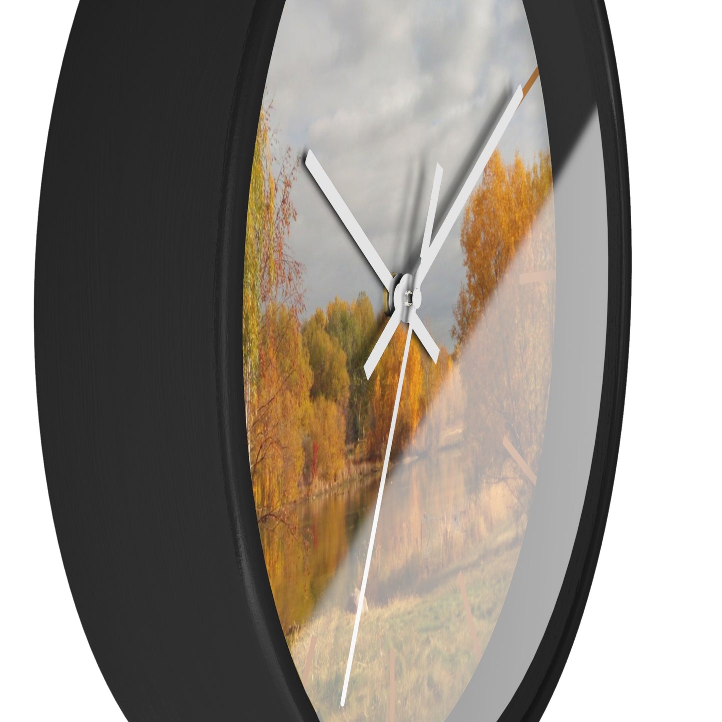 Golden Autumn Pond Wall Clock