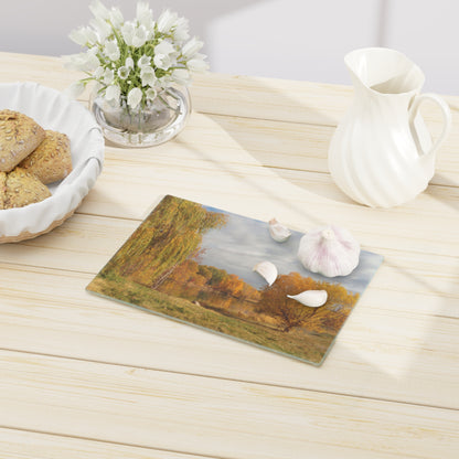 Golden Autumn Pond Cutting Board Dishwasher Safe