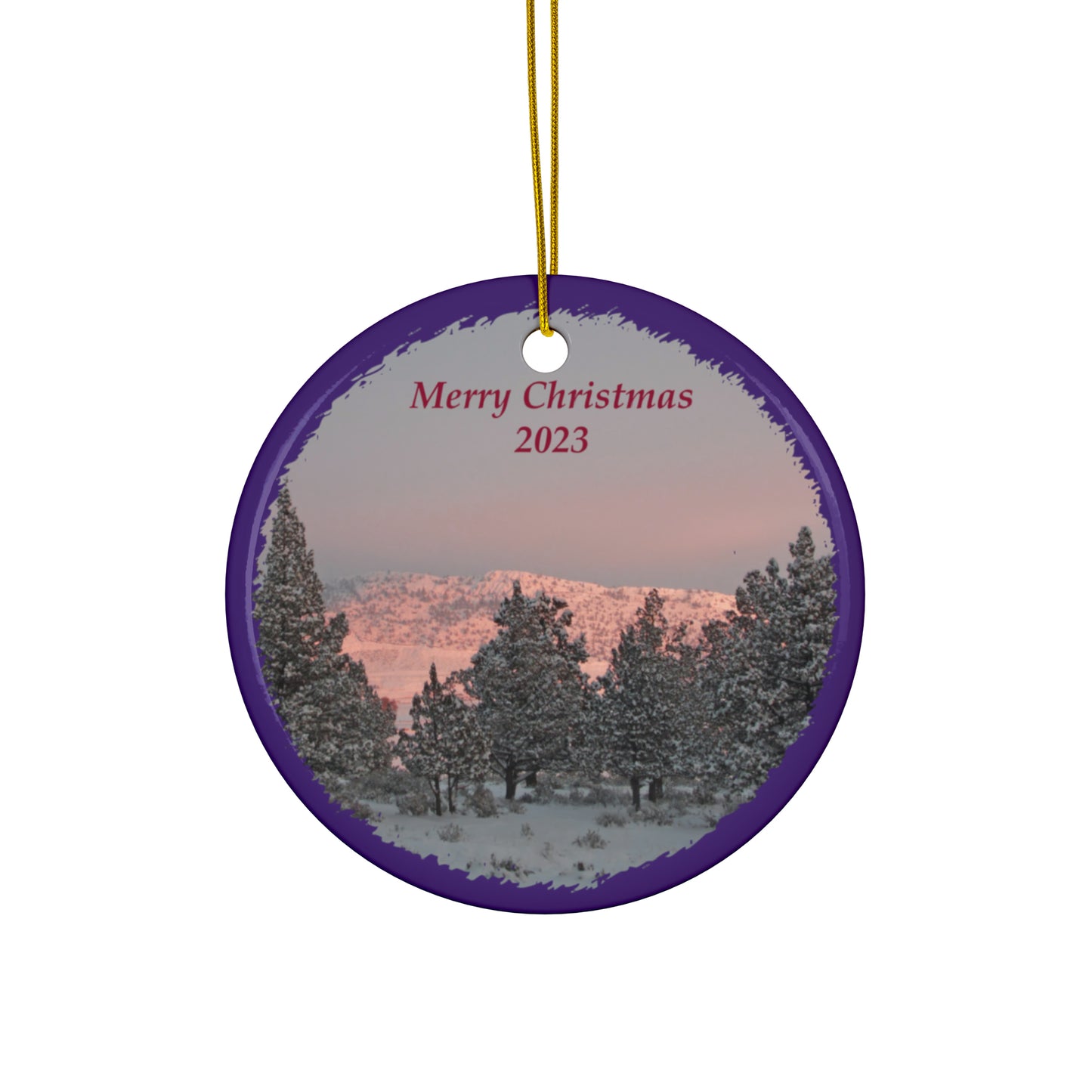 Winter Sunset Merry Christmas 2023 Ceramic Ornaments