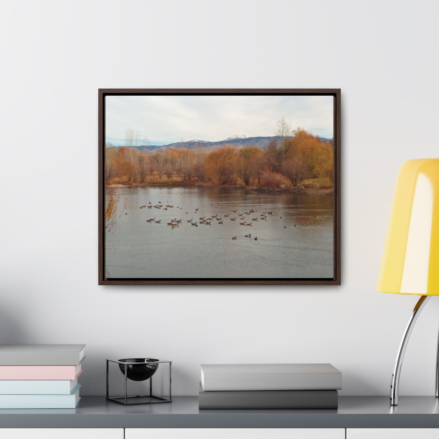 Autumn Pond with Geese Gallery Canvas Wraps Framed
