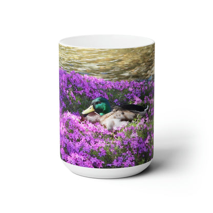 Duck Resting In Flowers Ceramic Mug 15oz