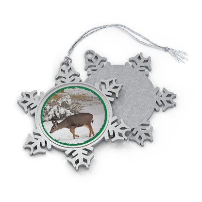 Winter Deer Pewter Snowflake Ornament