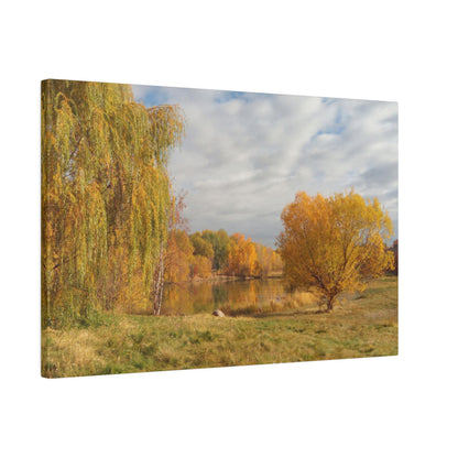 Golden Autumn Pond Matte Canvas
