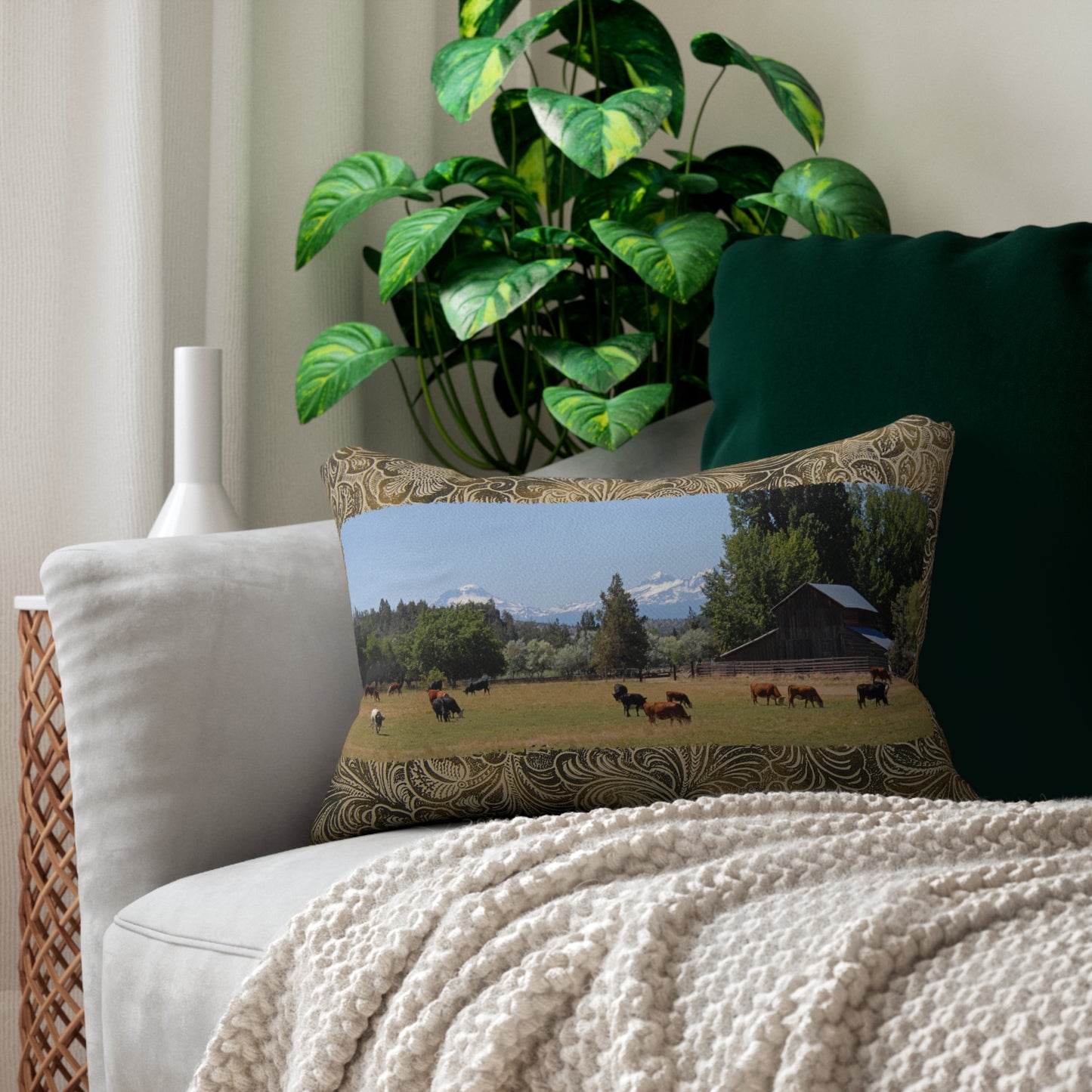 Picturesque Cattle Spun Polyester Lumbar Pillow