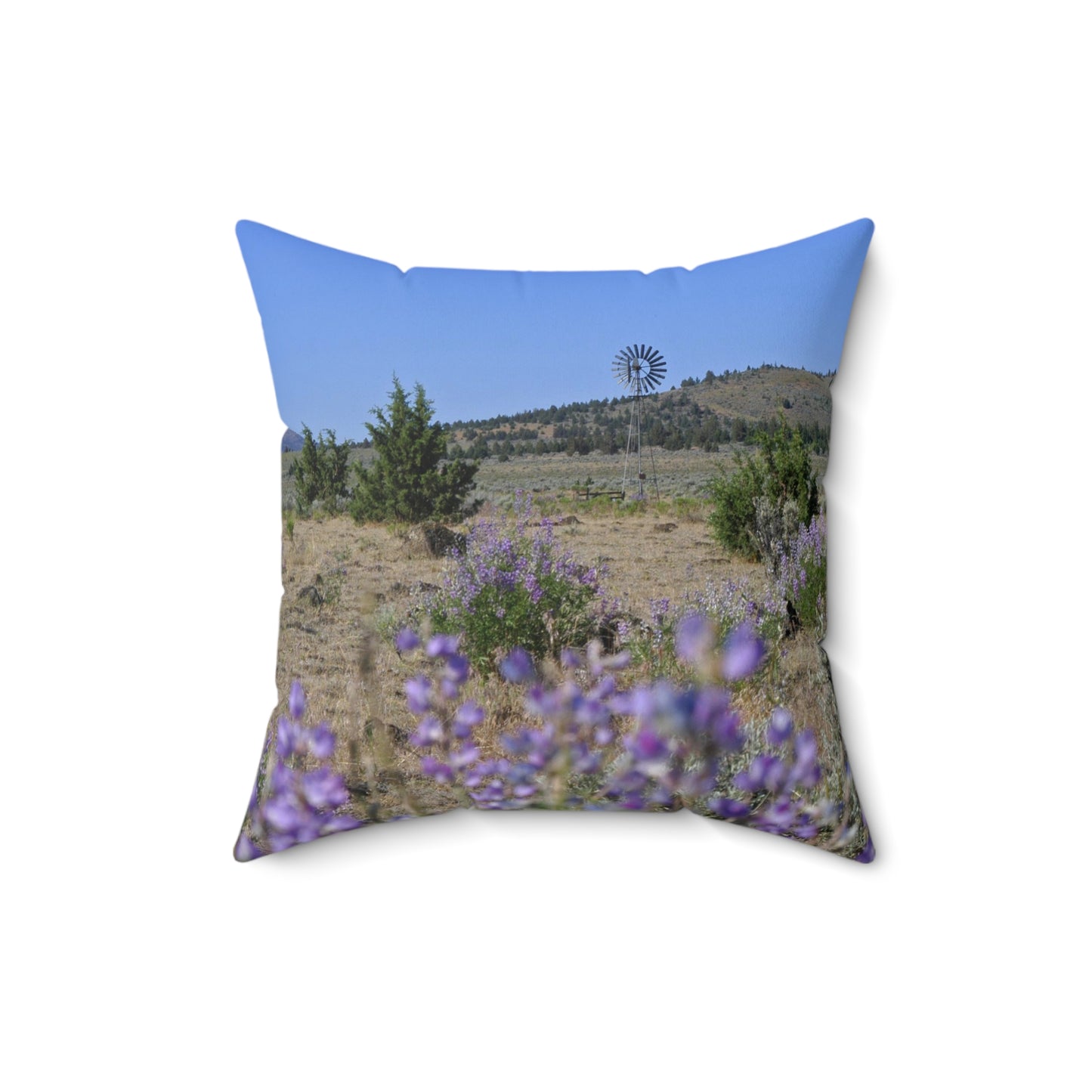 High Desert Lupine & Windmill Spun Polyester Square Pillow