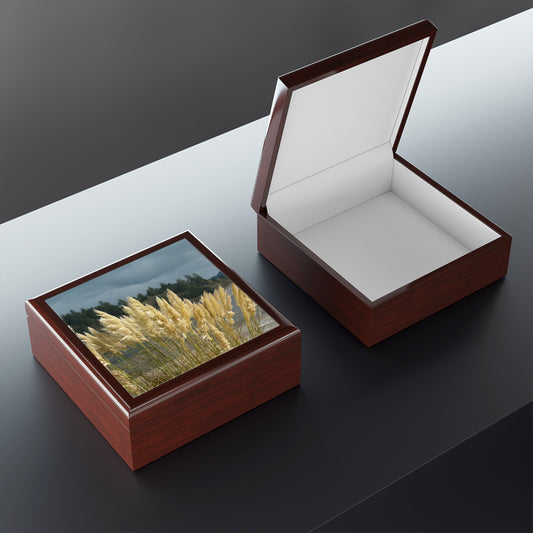 Golden Coastal Pampas Jewelry Box ~ 7.24"