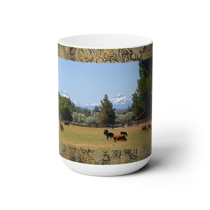 Picturesque Cattle with Leather Print Ceramic Mug 15oz