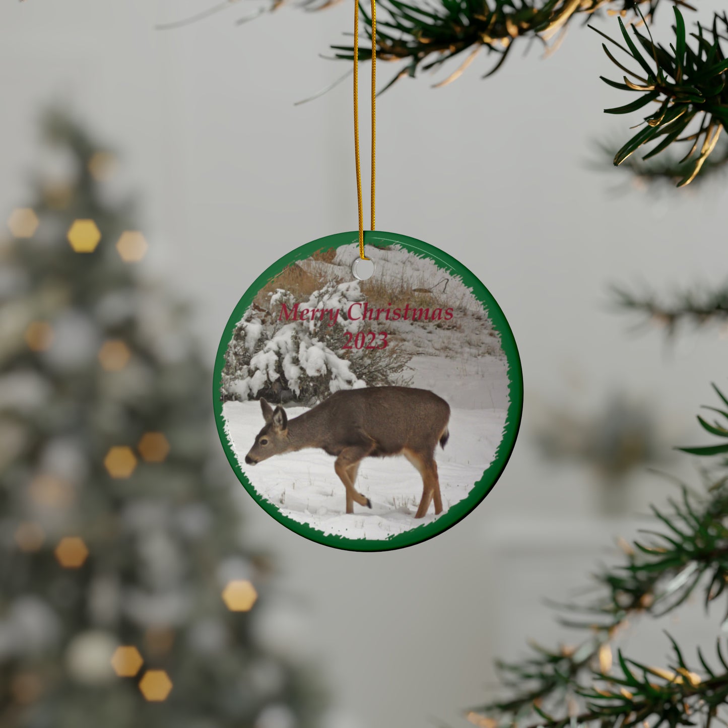 Winter Deer Merry Christmas 2023 Ceramic Ornaments