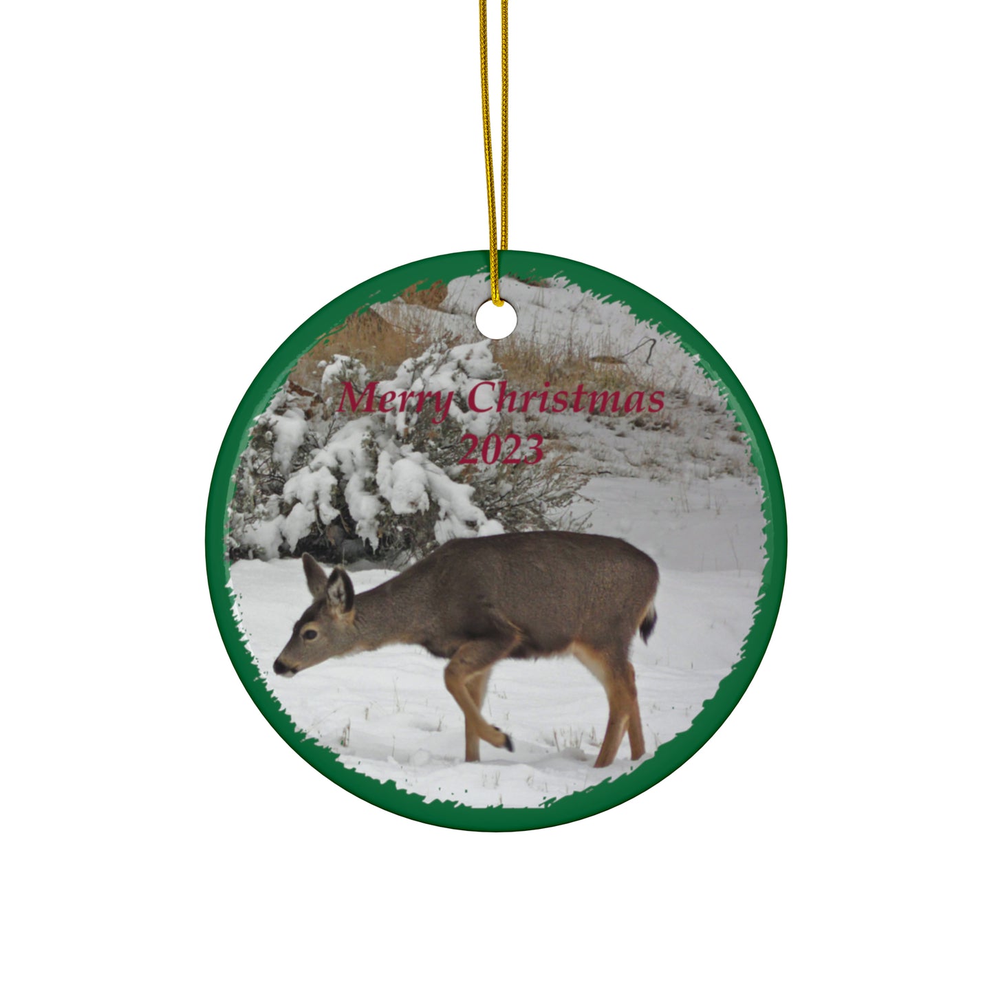 Winter Deer Merry Christmas 2023 Ceramic Ornaments