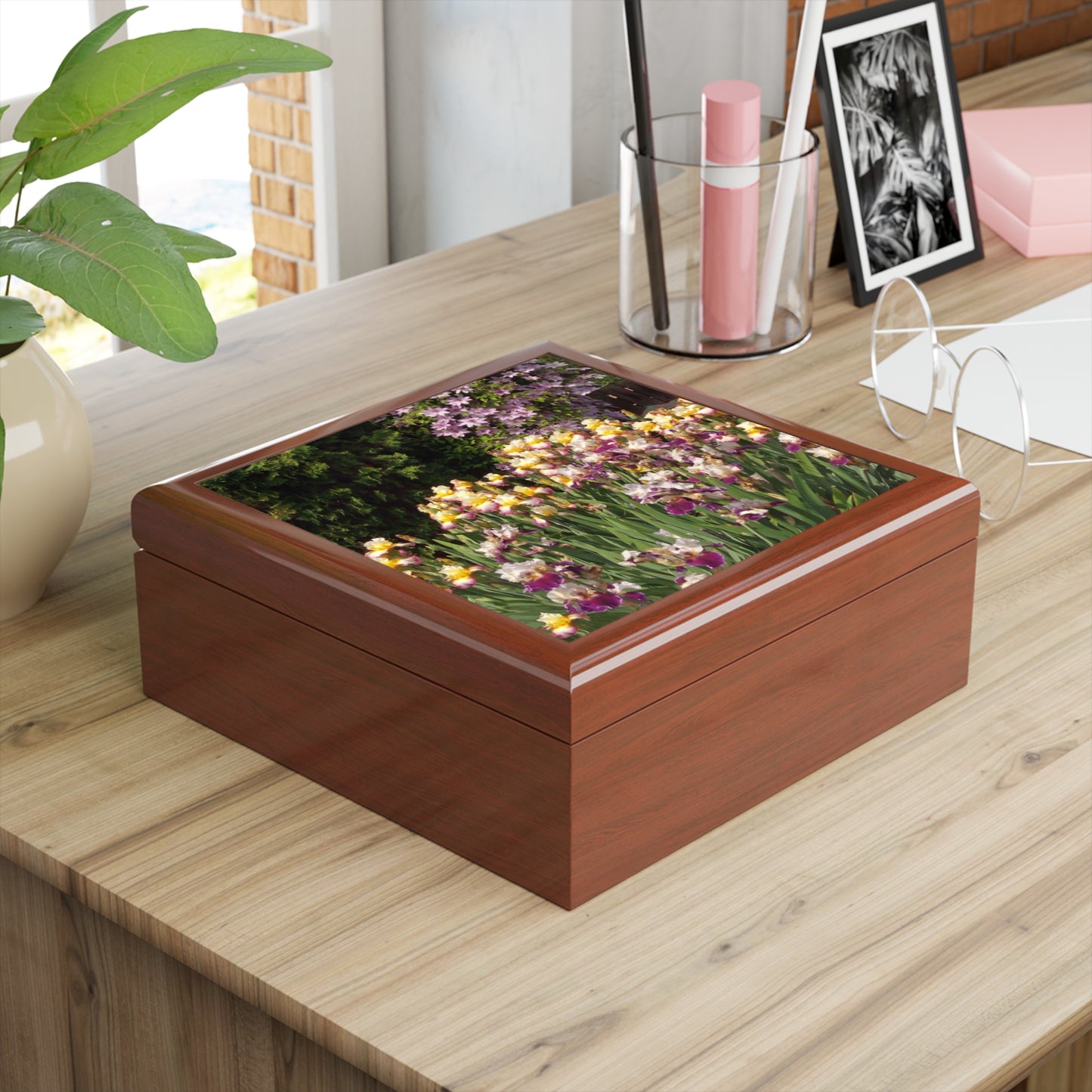 Sunny Iris Garden Jewelry Box ~ 7.24"