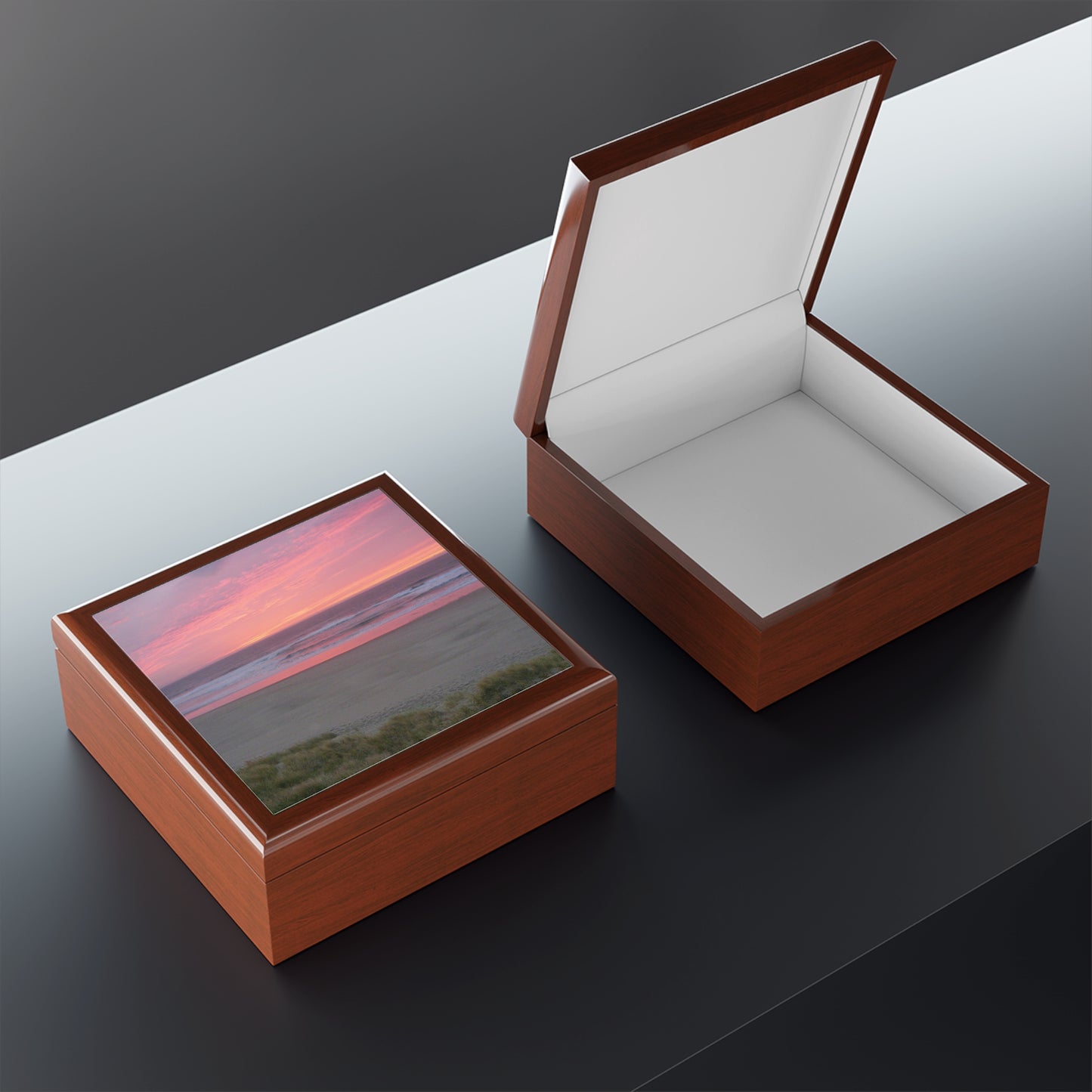 Pink Ocean Sunset Jewelry Box ~ 7.24"