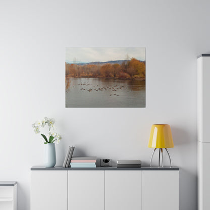 Autumn Pond with Geese Matte Canvas