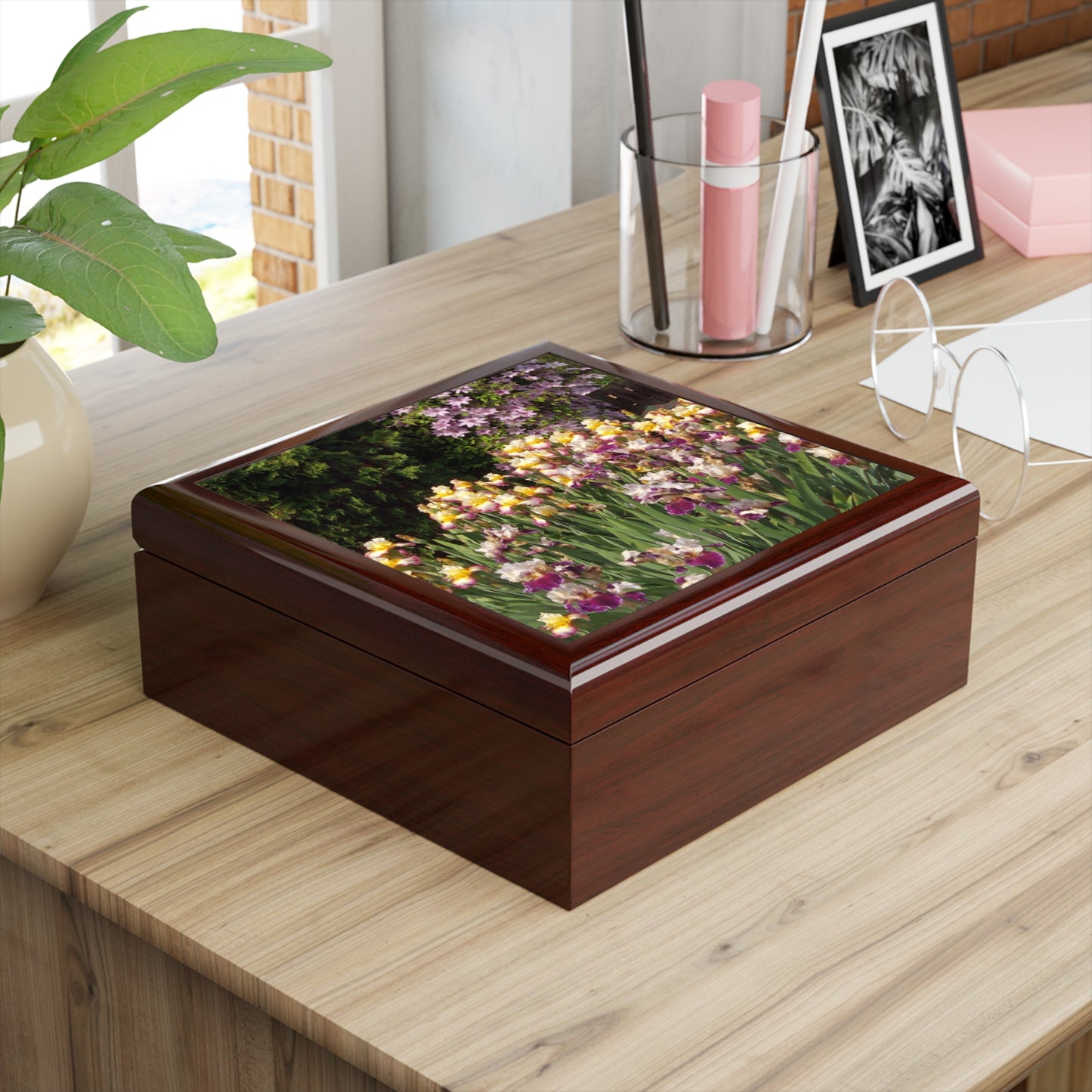 Sunny Iris Garden Jewelry Box ~ 7.24"