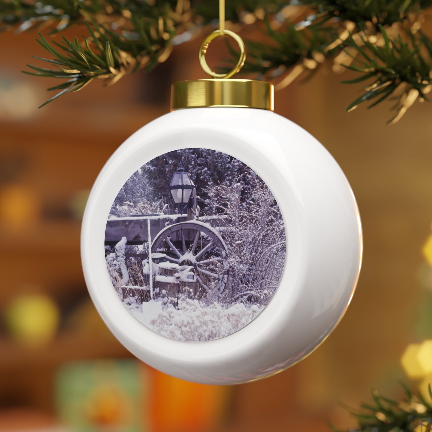 Vintage Winter Wagon Christmas Ball Ornament
