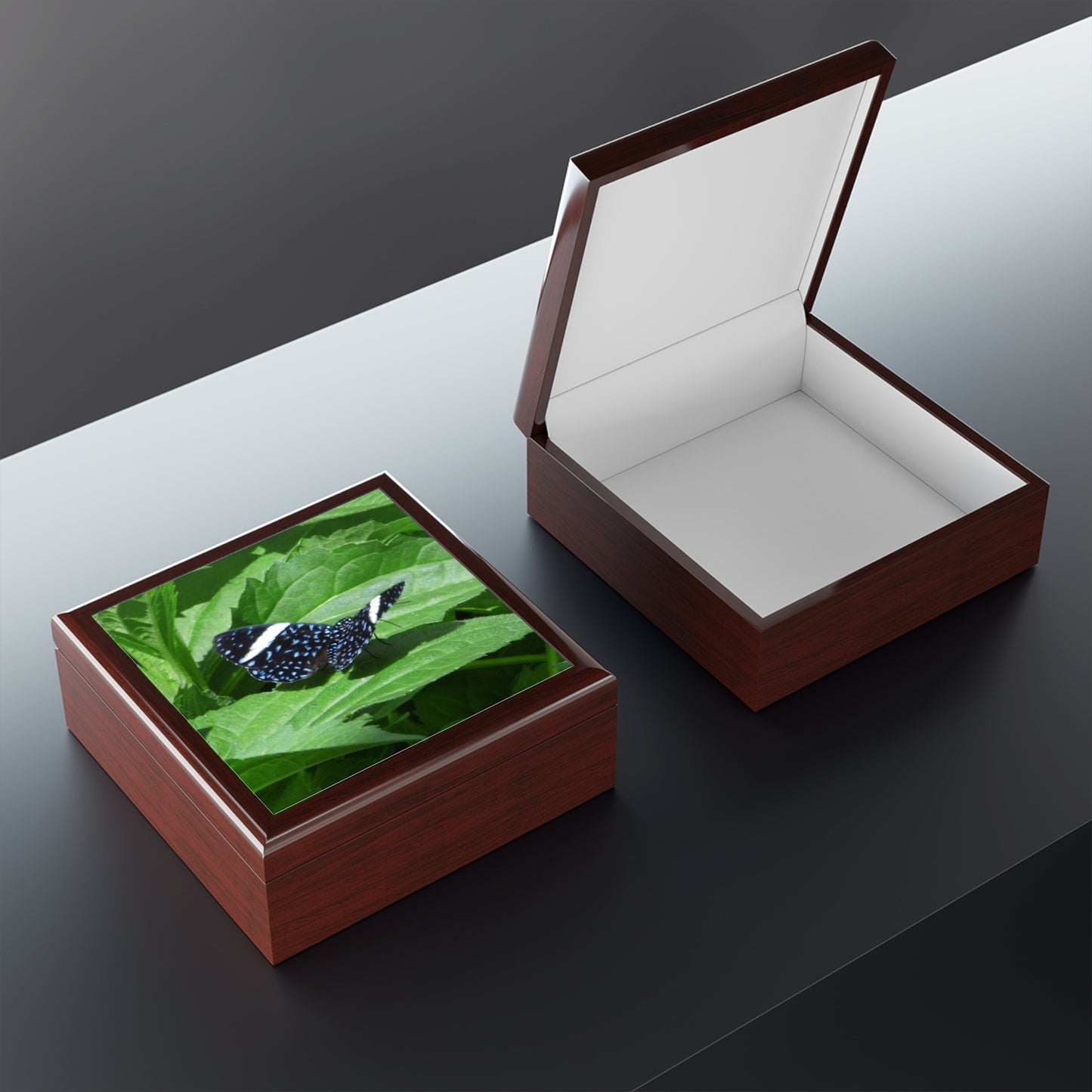 Sapphire Butterfly Jewelry Box ~ 7.24"
