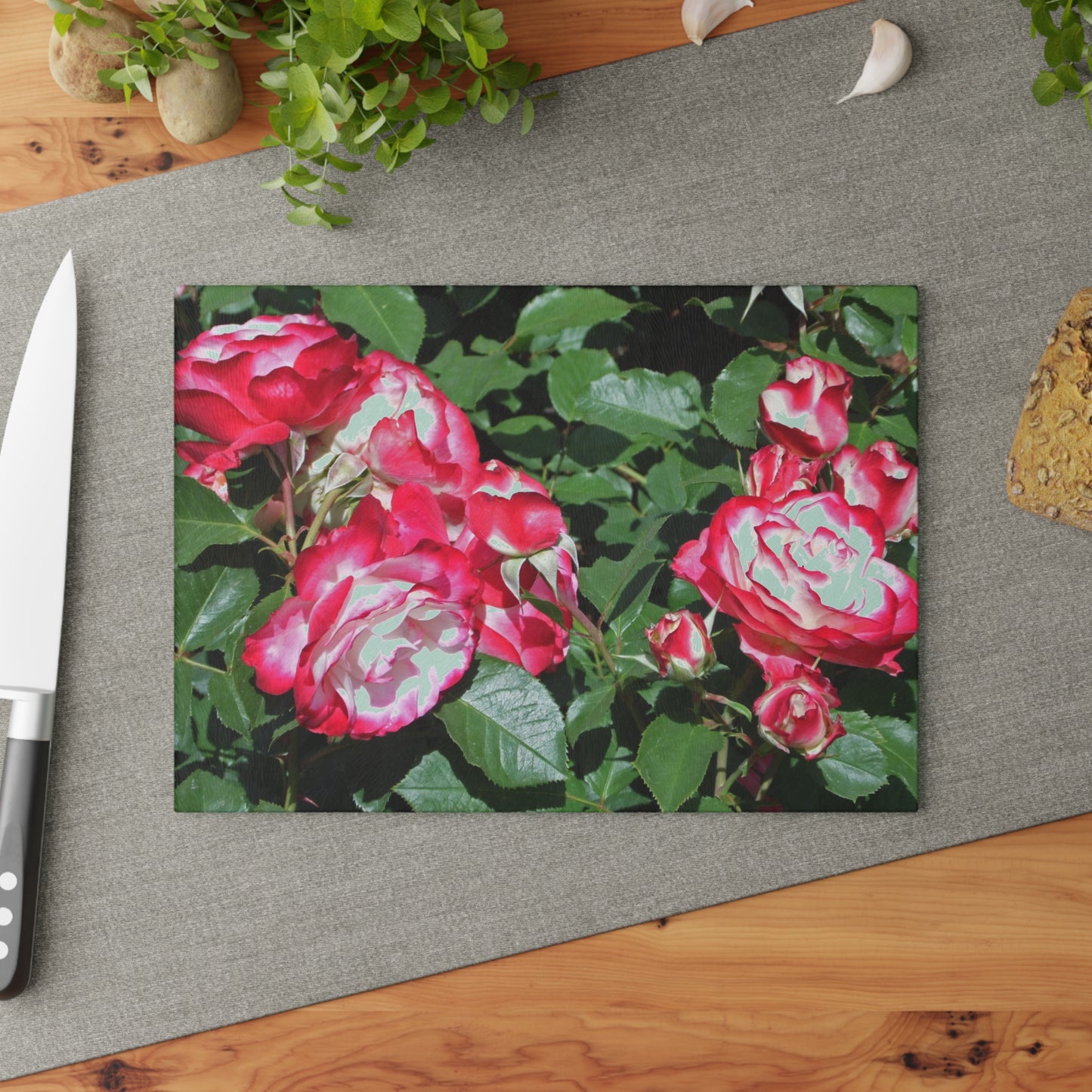 Romantic Roses Glass Cutting Board Hand Wash