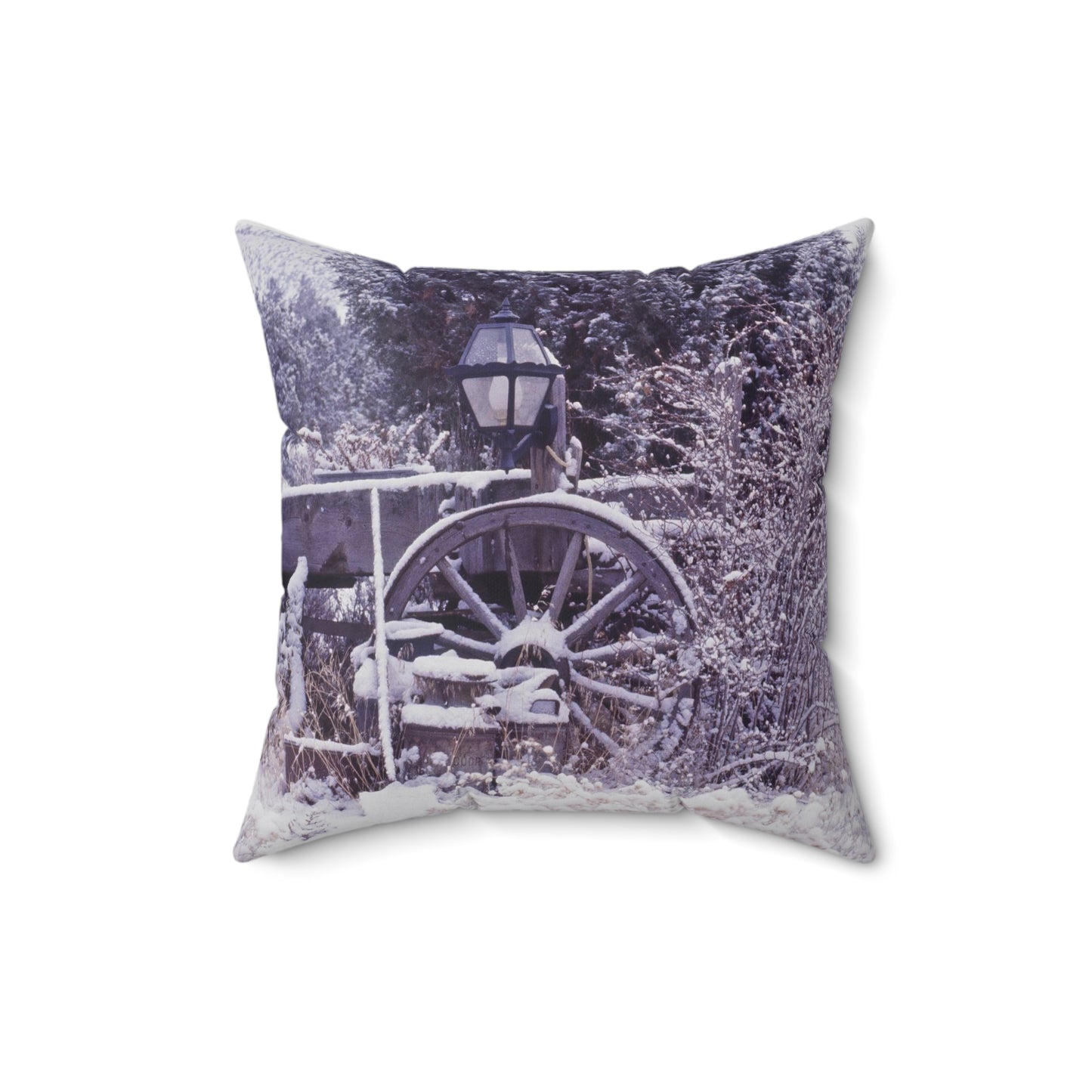 Vintage Winter Wagon Spun Polyester Square Pillow