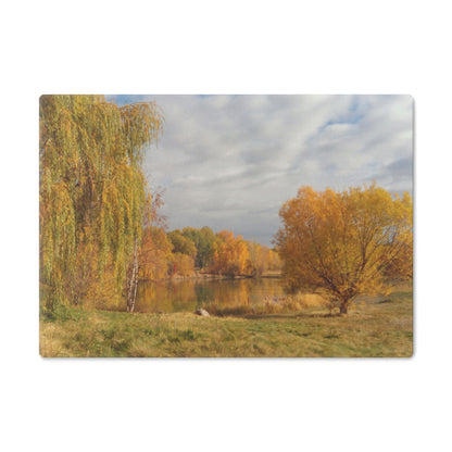 Golden Autumn Pond Cutting Board Dishwasher Safe