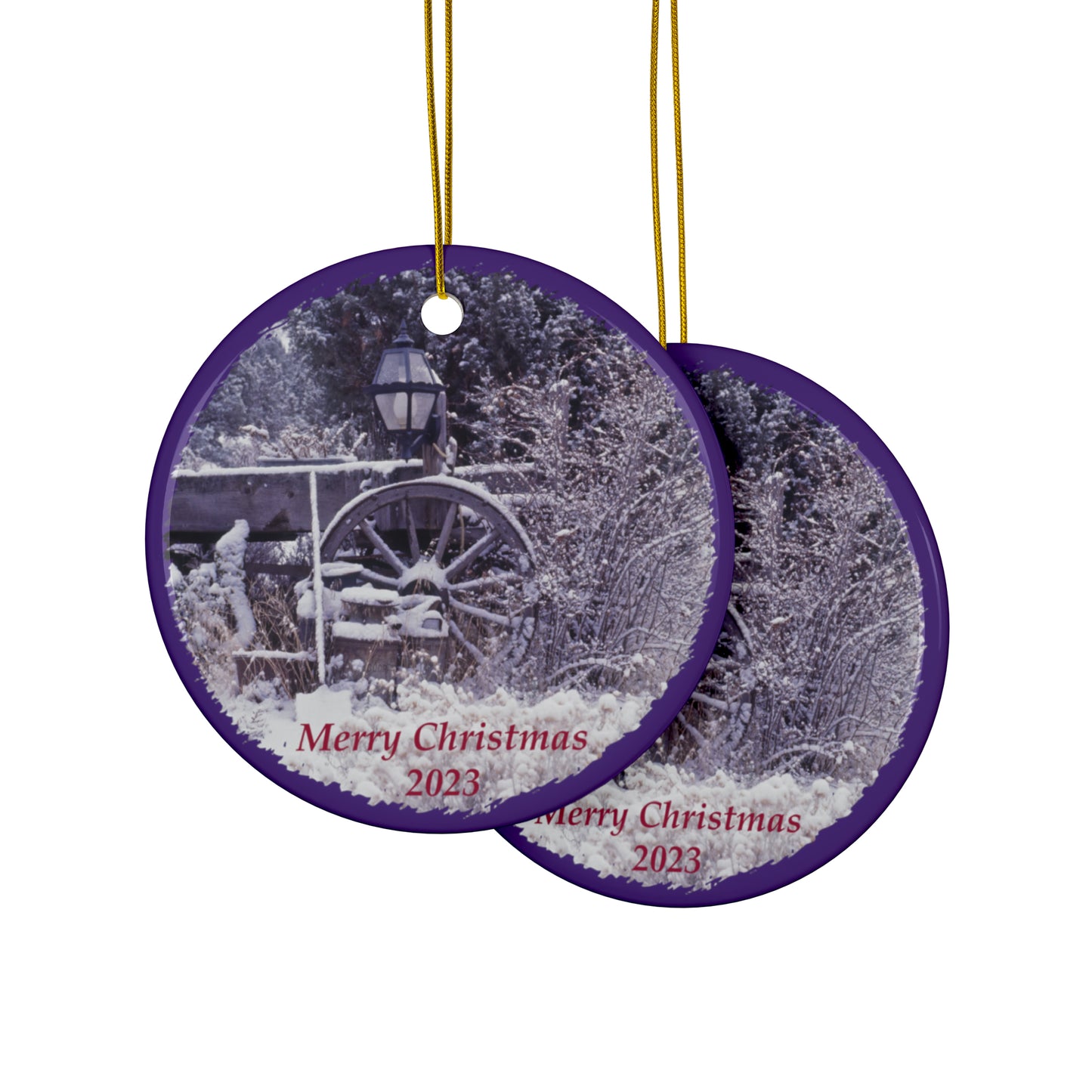 Vintage Winter Wagon Merry Christmas 2023 Ceramic Ornaments