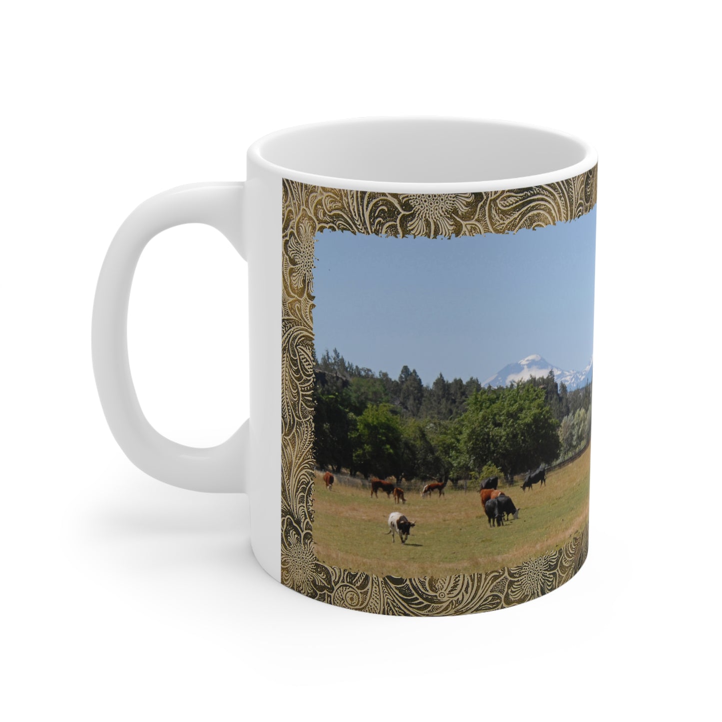Picturesque Cattle with Leather Print Ceramic Mug 11oz